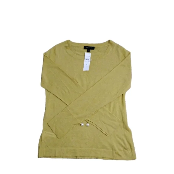 Ann Taylor Long Sleeve Pullover Top Faux Pearl Accent Yellow Women's Size S NWT - Picture 1 of 5